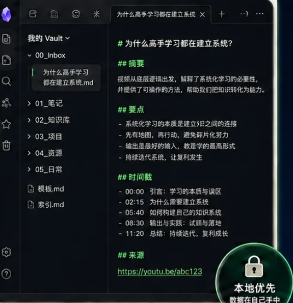 桌面版 Obsidian 中的 BrainPost 整理结果